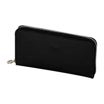 Кошелек на молнии женский O Wally прорезиненная ткань + искуственная кожа черный метал