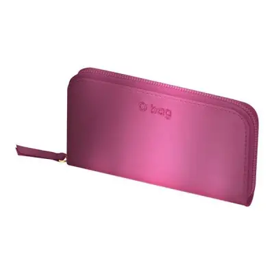 Кошелек на молнии женский O Wally прорезиненная ткань + искуственная кожа темно-красный метал