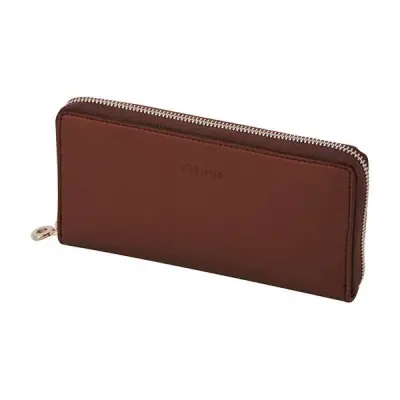 Кошелек на молнии женский O Wally прорезиненная ткань + искуственная кожа темно-коричневый метал