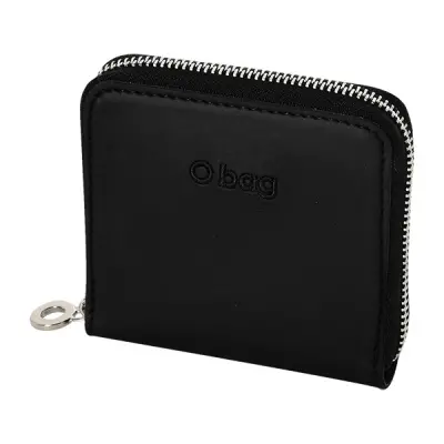 Кошелек мини на молнии женский O Half Wally прорезиненная ткань + искусственная кожа черный метал