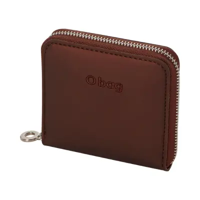 Кошелек мини на молнии женский O Half Wally прорезиненная ткань + искусственная кожа темно-коричневый метал